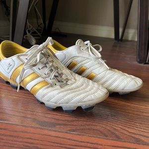 Adidas Adipure Firm Ground Soccer Cleats 
White & Gold